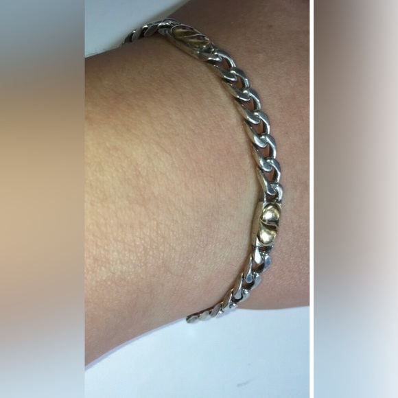 Real 925 Sterling Silver & Solid 750 18K (not 14K ) Yellow Gold Unisex Bracelet - Picture 2 of 10